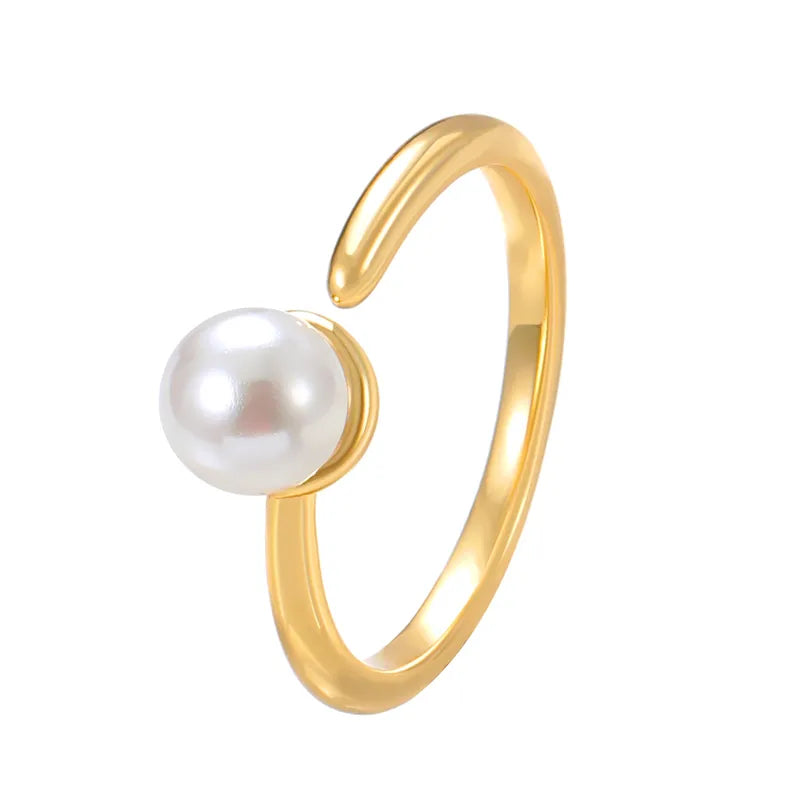 Stainless Steel Pearl Stone Ring | Adjustable