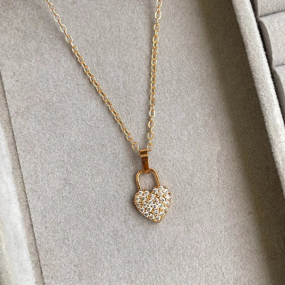 Studded Lock Heart Pendant | Anti-Tarnish - Necklaces