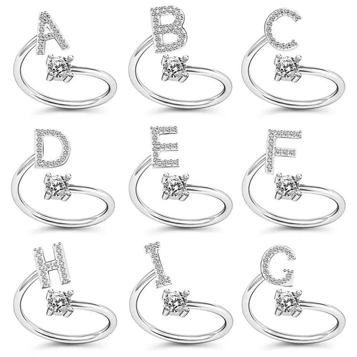 Alphabet Ring - Silver |Tarnish-Free (Adjustable) - Rings