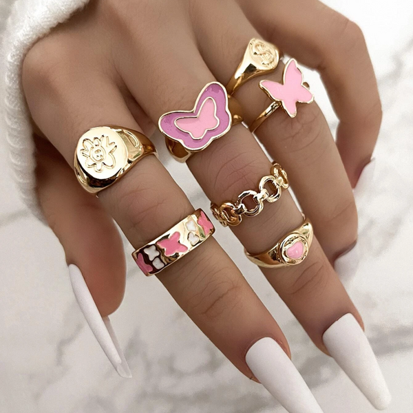 Shein Pink Butterfly Rings Set