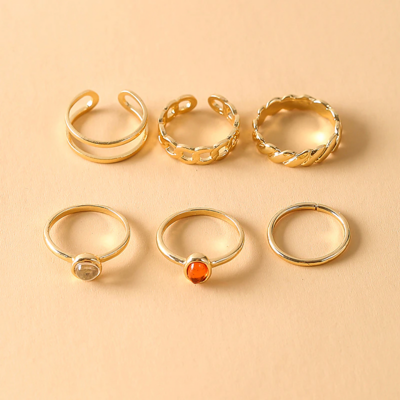 Retro Agate Chain Ring Set | Size 6