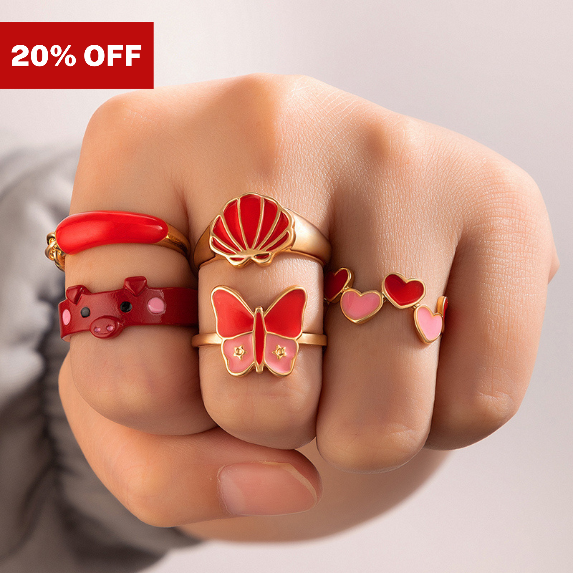 Red Decor Rings Set - 