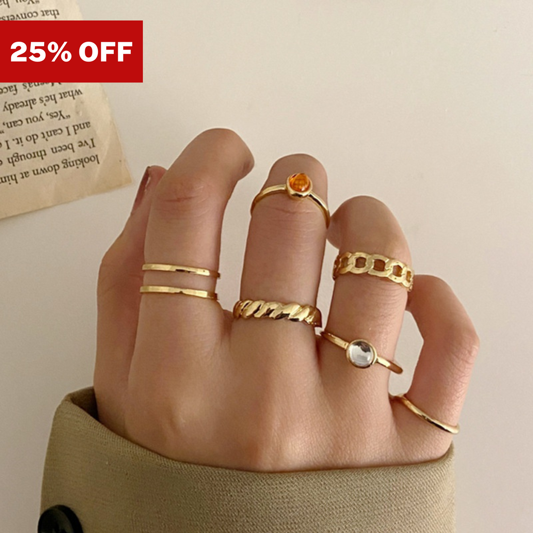 Retro Agate Chain Ring Set | Size 6 - Rings