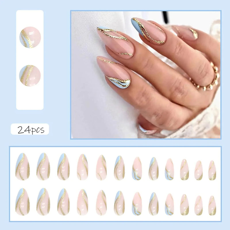 Almond Blue Blush Nails