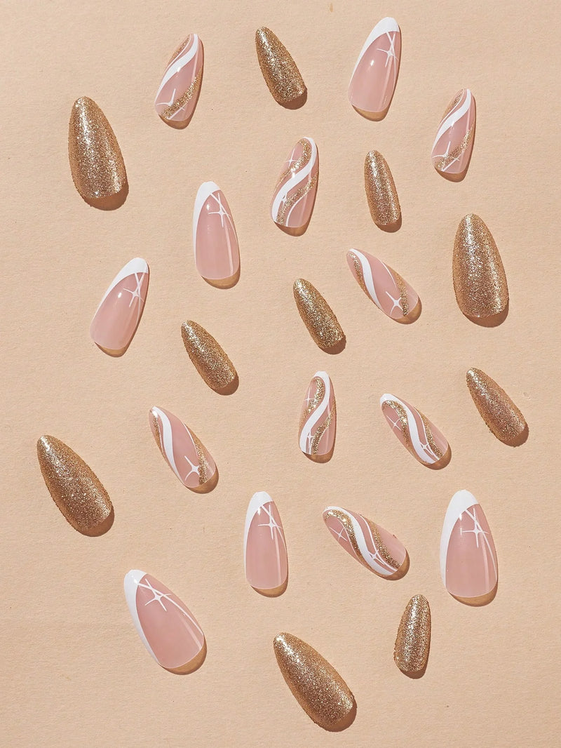 Almond Glittery Nails