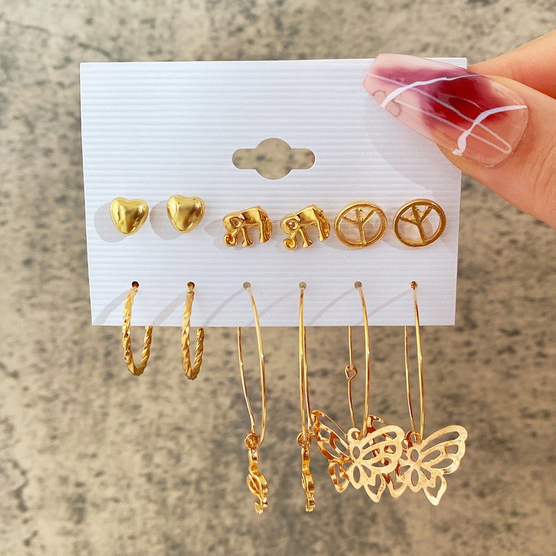 Elephant & Butterfly Earrings | 6 Pairs - 