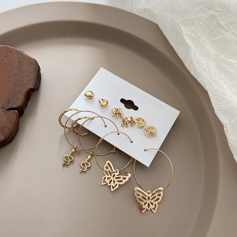 Elephant & Butterfly Earrings | 6 Pairs - 