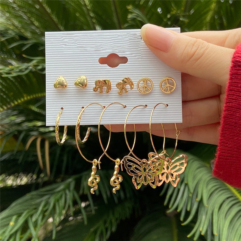 Elephant & Butterfly Earrings | 6 Pairs