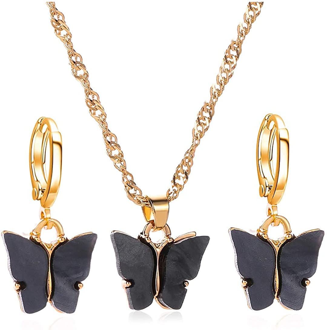 Black Flutter Set - Pendant & Earrings - 