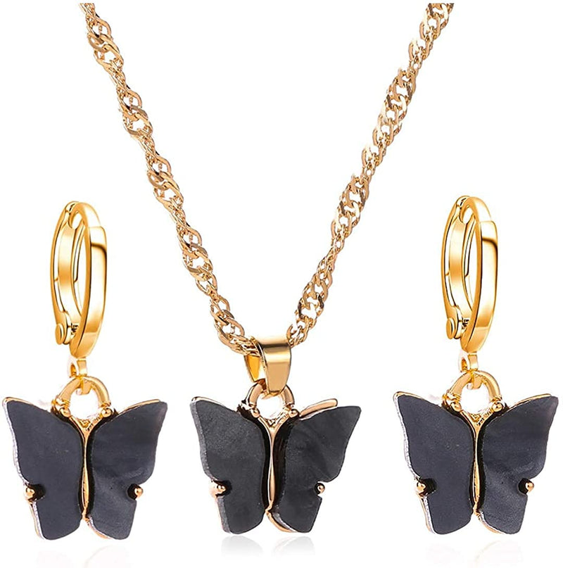 Black Flutter Set - Pendant & Earrings