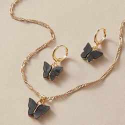 Black Flutter Set - Pendant & Earrings