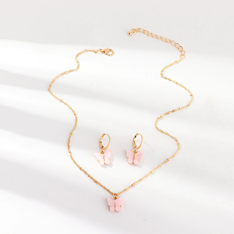 Pink Flutter Set - Pendant & Earrings - 