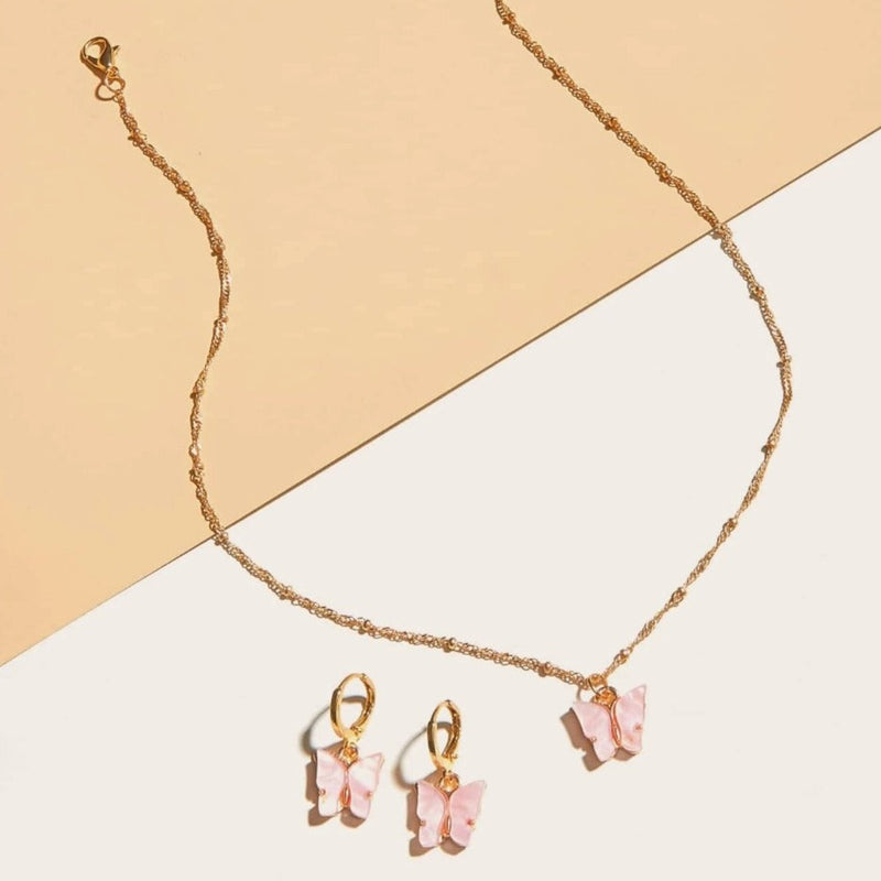 Pink Flutter Set - Pendant & Earrings