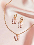 Pink Flutter Set - Pendant & Earrings - 