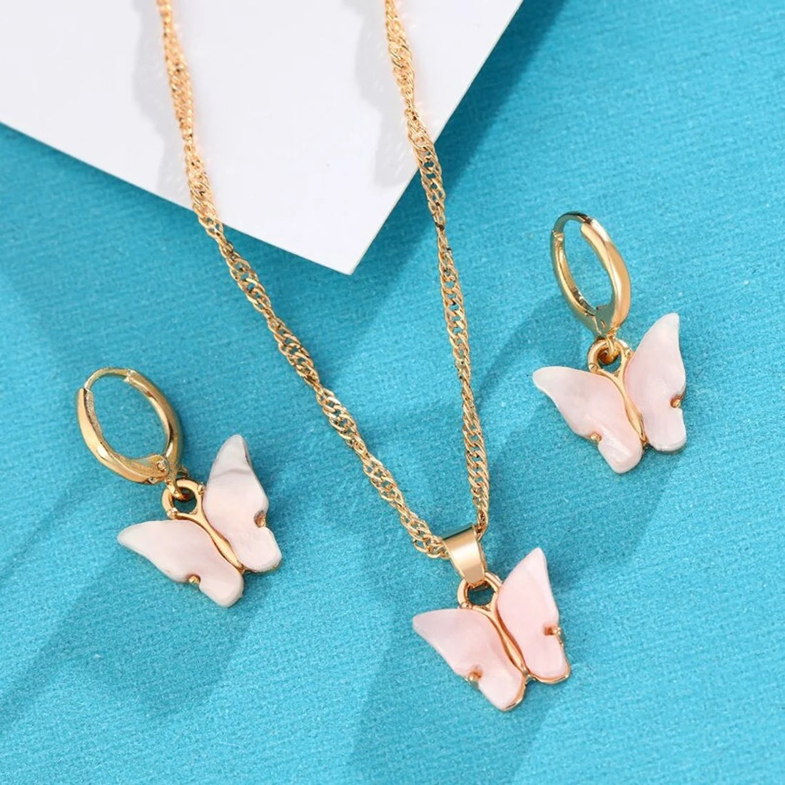 Pink Flutter Set - Pendant & Earrings - Charms & Pendants