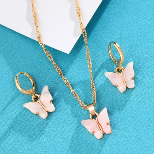 Pink Flutter Set - Pendant & Earrings