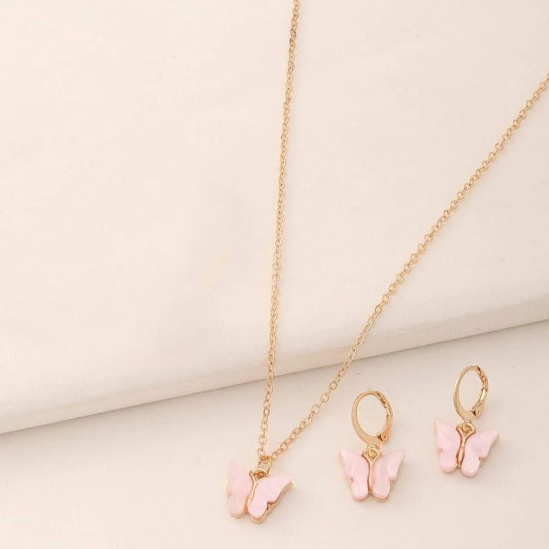 Pink Flutter Set - Pendant & Earrings