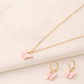 Pink Flutter Set - Pendant & Earrings - 