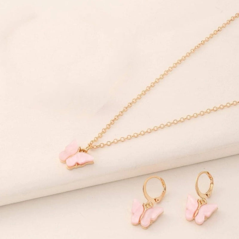 Pink Flutter Set - Pendant & Earrings