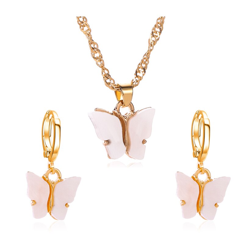 White Flutter Set - Pendant & Earrings - 