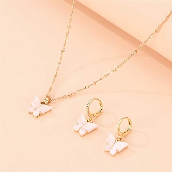 White Flutter Set - Pendant & Earrings - Charms & Pendants