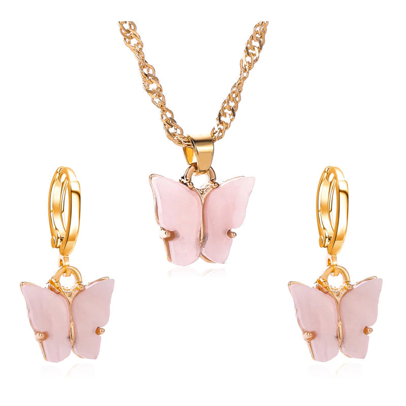 Pink Flutter Set - Pendant & Earrings