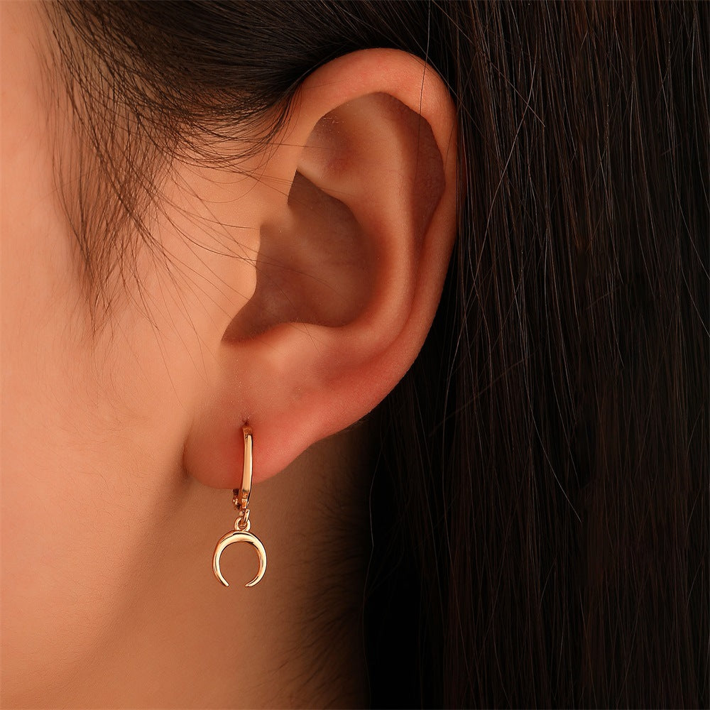 Stainless Golden Crescent Huggies - Earrings