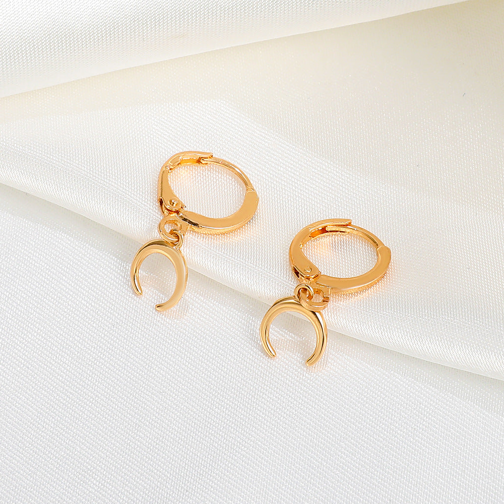 Stainless Golden Crescent Huggies - Earrings