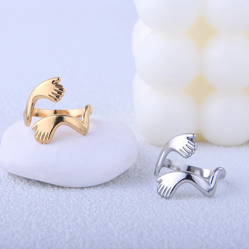 Stainless Steel Golden Hug Ring - 