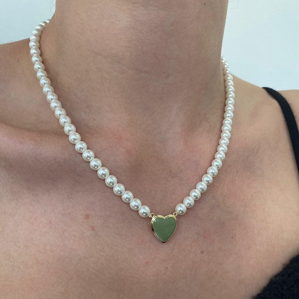 Green Heart Pearl Necklace