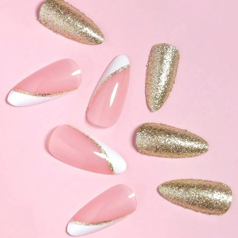 Almond Glittering Goldrush Nails
