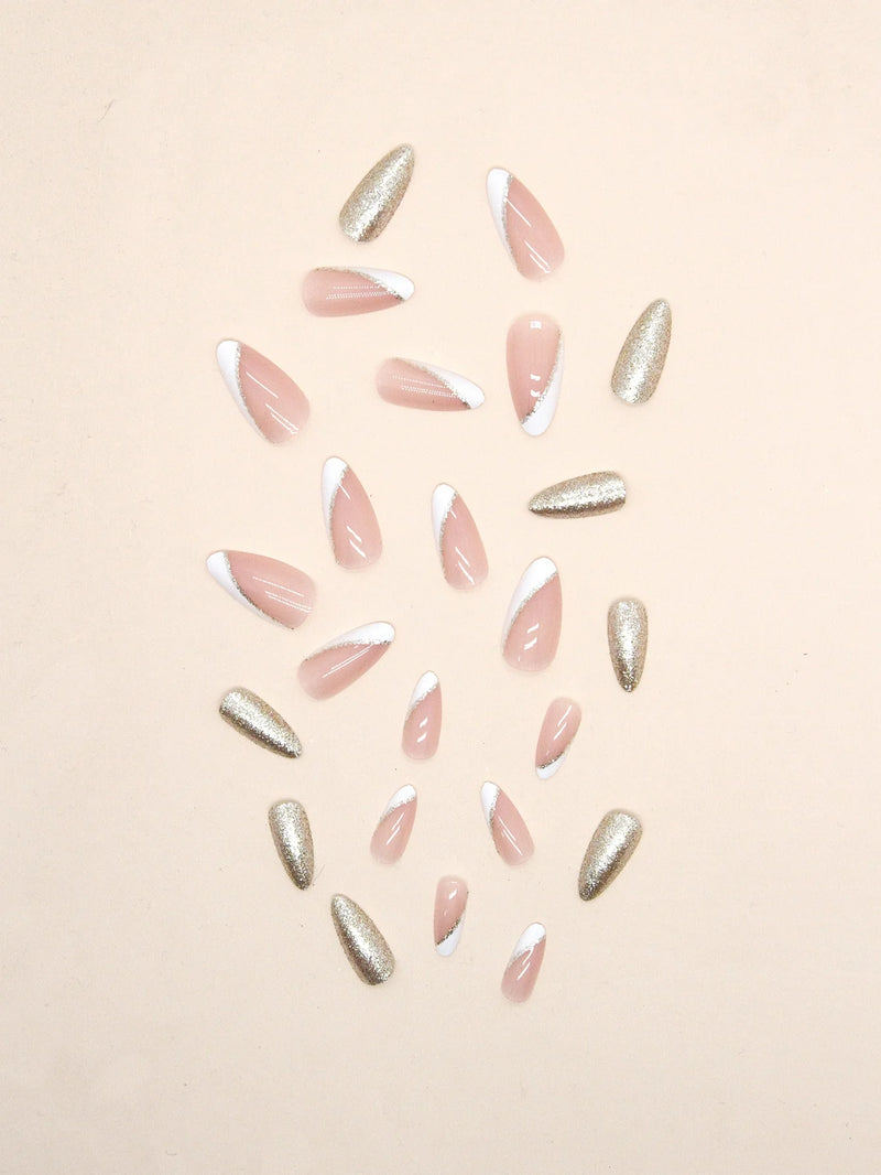 Almond Glittering Goldrush Nails