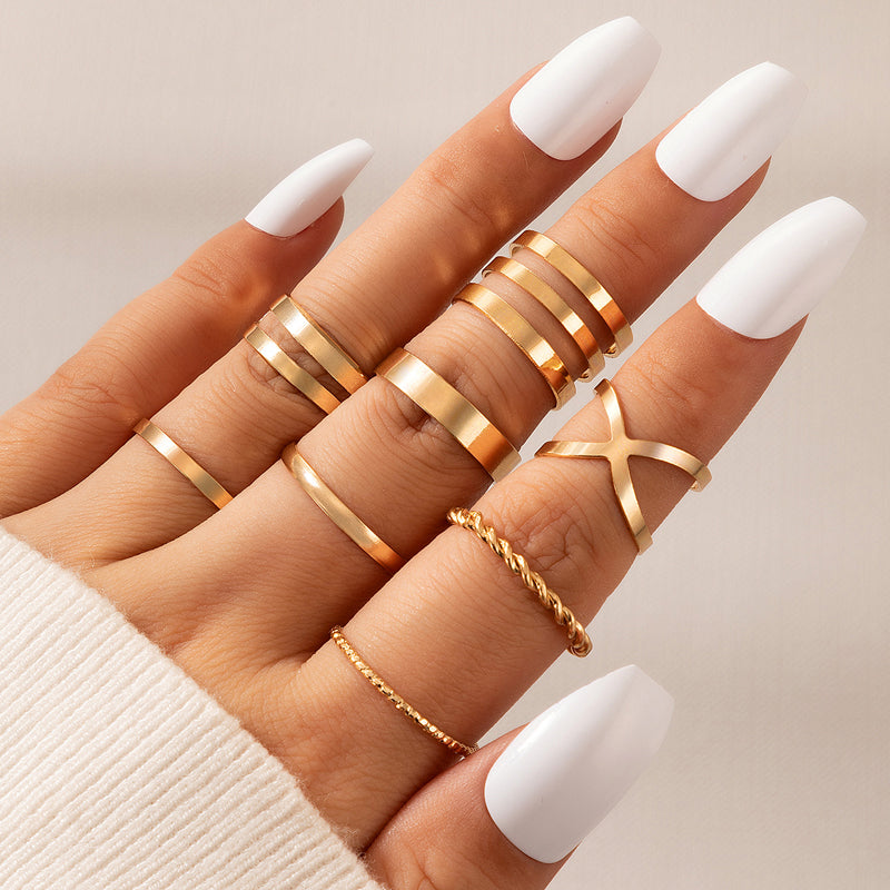 Geometric Set of 8 Rings | Size 7 (Adjustable) - Rings