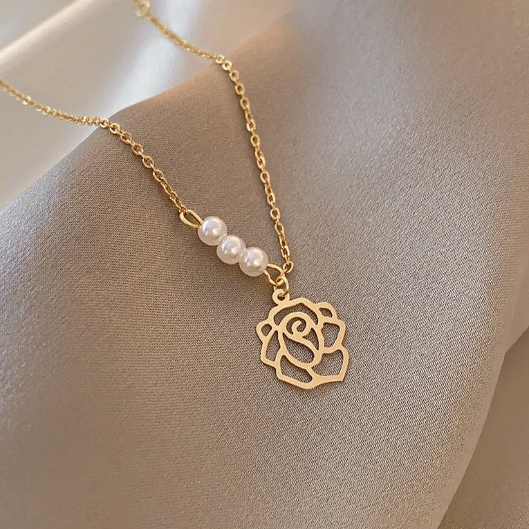 Stainless Pearl Flower Necklace - Charms & Pendants