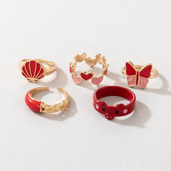 Red Decor Rings Set - Rings