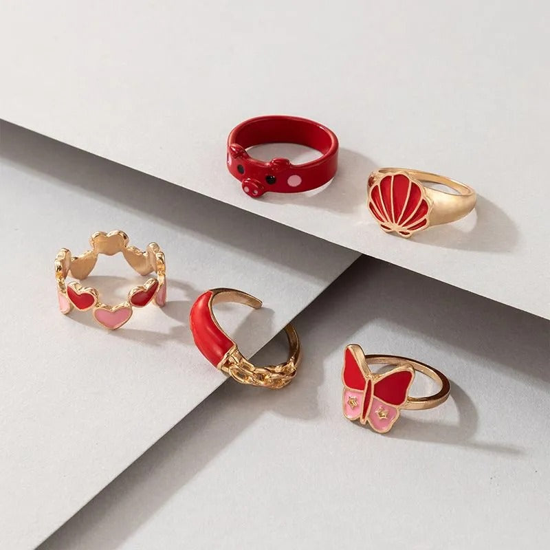 Red Decor Rings Set - 