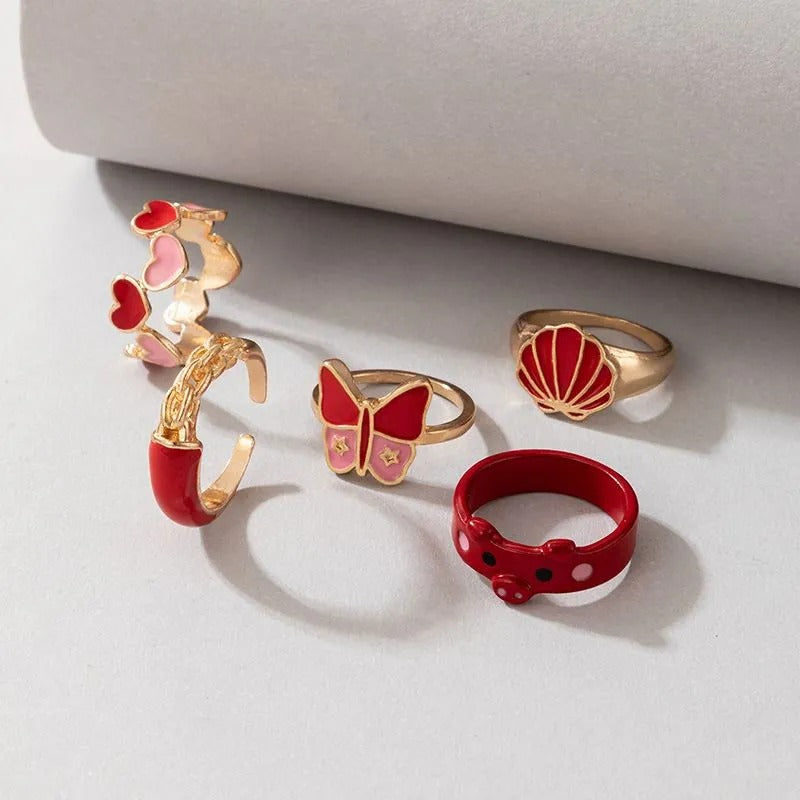 Red Decor Rings Set - 