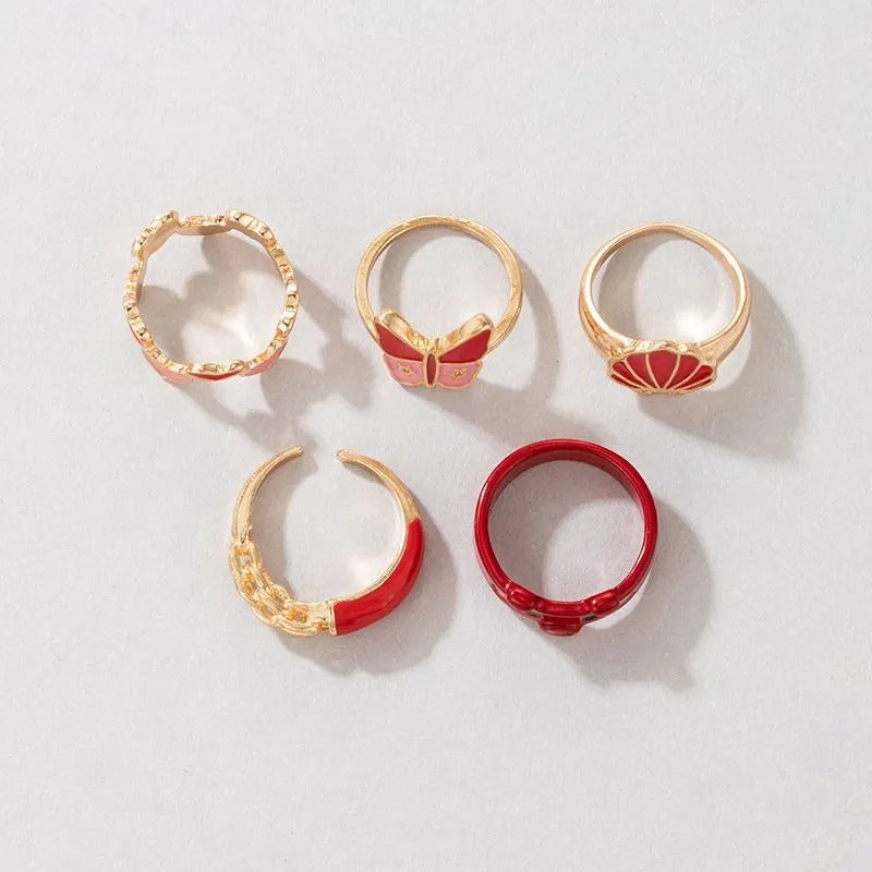 Red Decor Rings Set - 