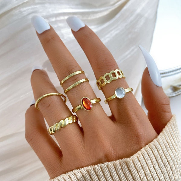 Retro Agate Chain Ring Set | Size 6 - Rings