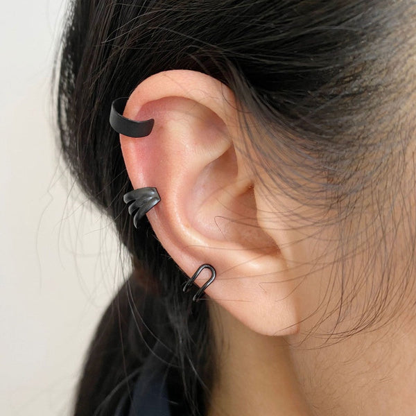 Set of 3 Non-Piercing EarCuffs (Black)