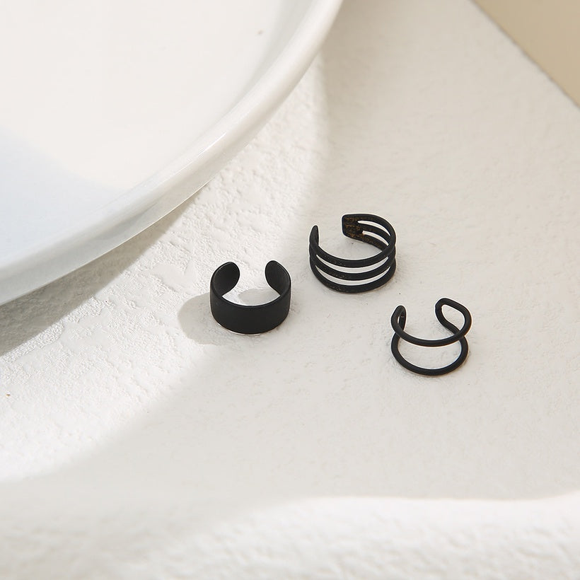 Set of 3 Non-Piercing EarCuffs (Black) - 