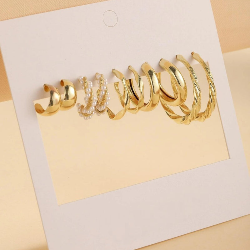 Shein Faux Pearl Metal Hoops | 5 Pairs