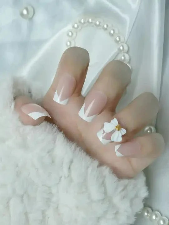 Square French Tip Bow Nails