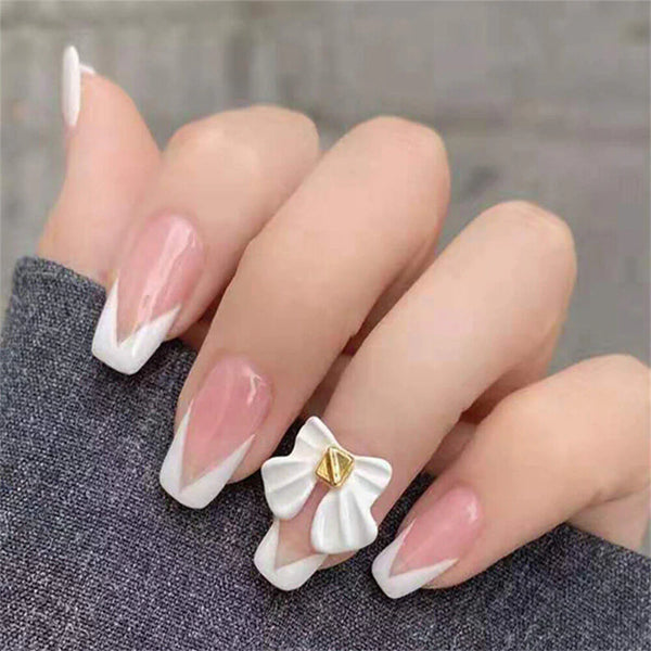 Square French Tip Bow Nails