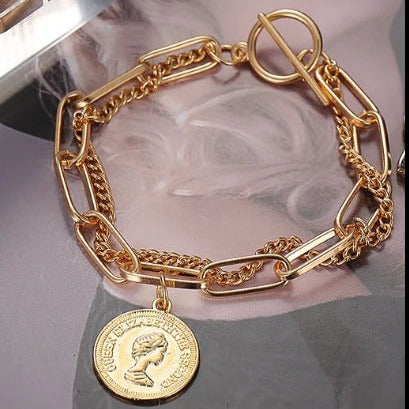 Thick Chain Coin Bracelet - Bracelets