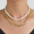 Three Layered Pearl Chain Necklace - 