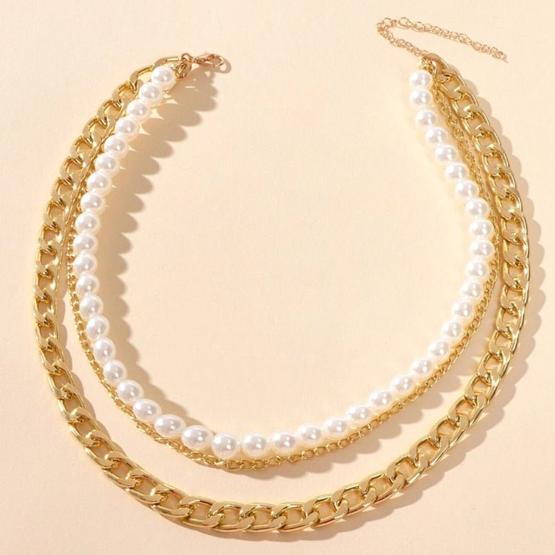 Three Layered Pearl Chain Necklace