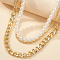 Three Layered Pearl Chain Necklace - 