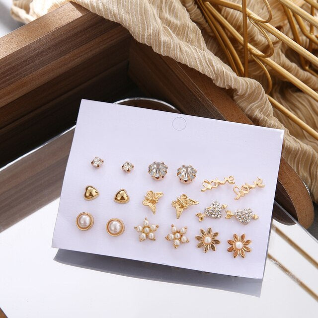 Vivacious Studs Set | 9 Pairs - Earrings