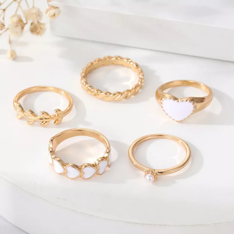 White Hearts Ring Set | Size 7
